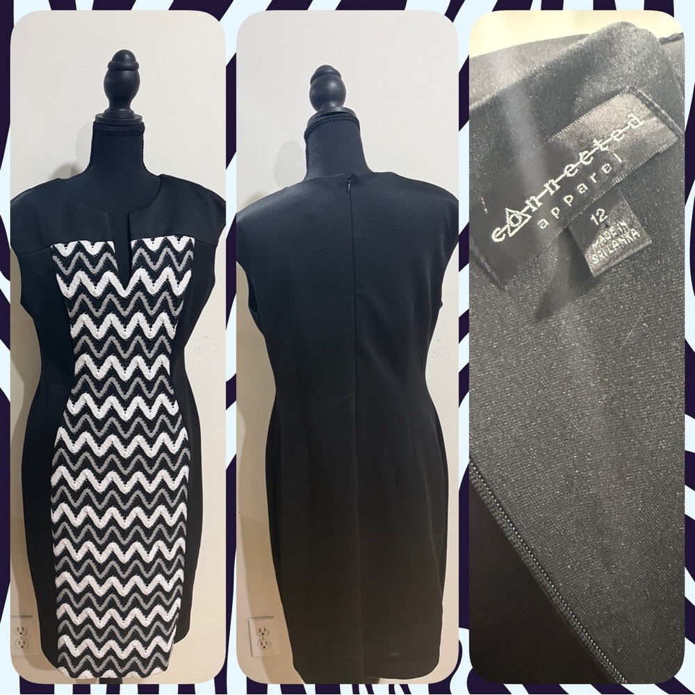 Connected Apparel Women’s Sleeveless Monochrome Zigzag Midi Dress-Size 12